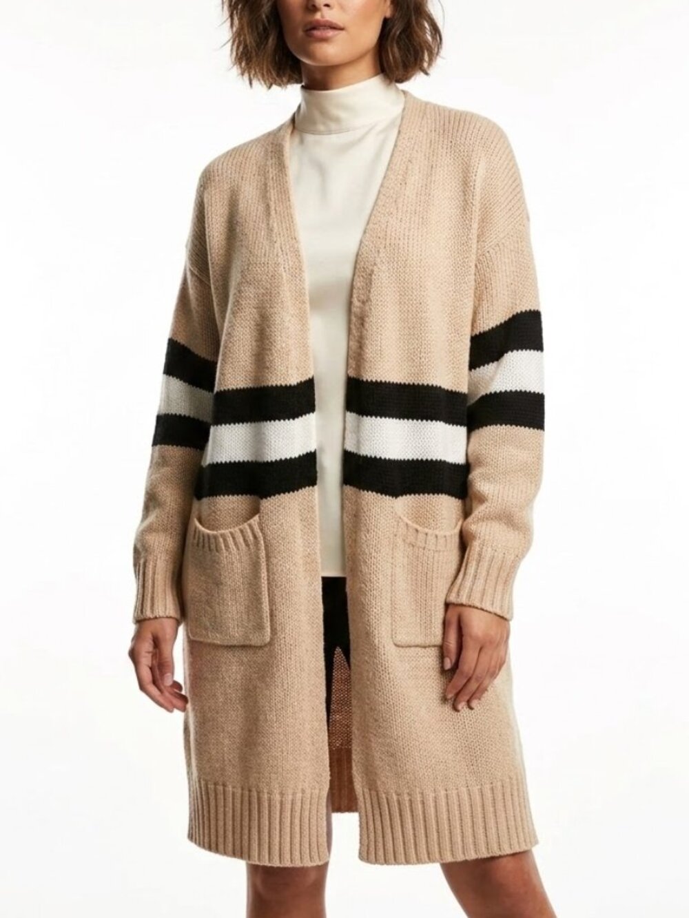 Goodnight Macaroon Academia Striped Longline Chunky Knit Duster Cardigan